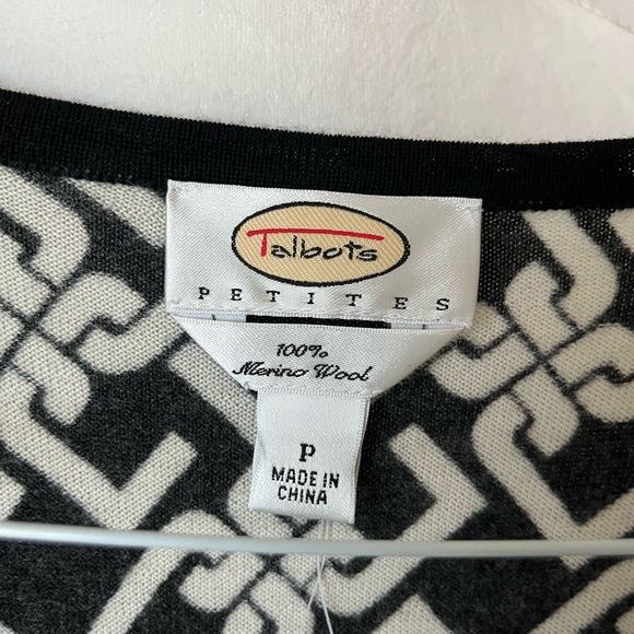 Talbots Black & Cream Patterned Cardigan Sweater- P - Picture 3 of 5